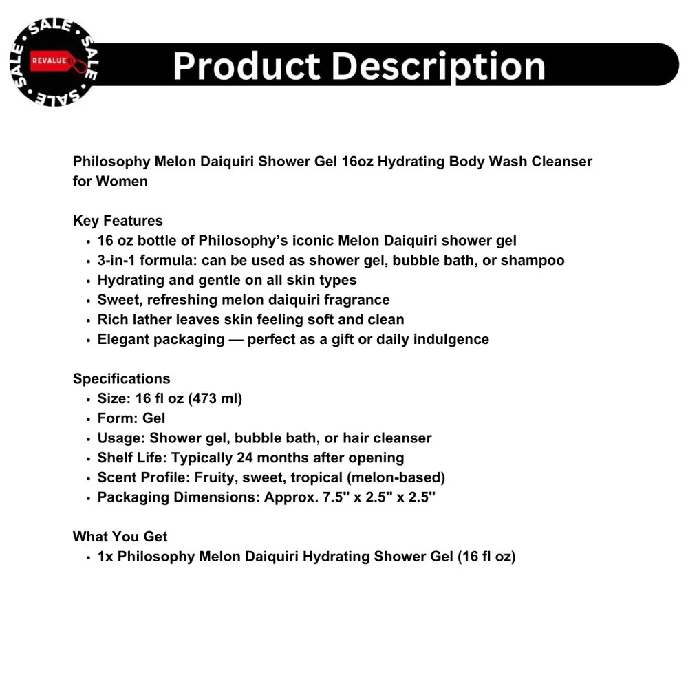 Philosophy Melon Daiquiri 3 in 1‎ Shower Gel Body Wash 16 fl oz